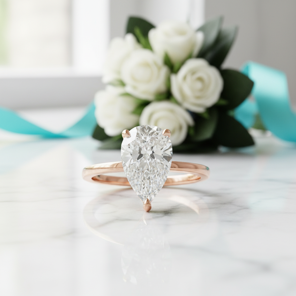 2.30 ct Pear Shaped Diamond 14K Rose Gold Engagement Ring-Evani Jewelry