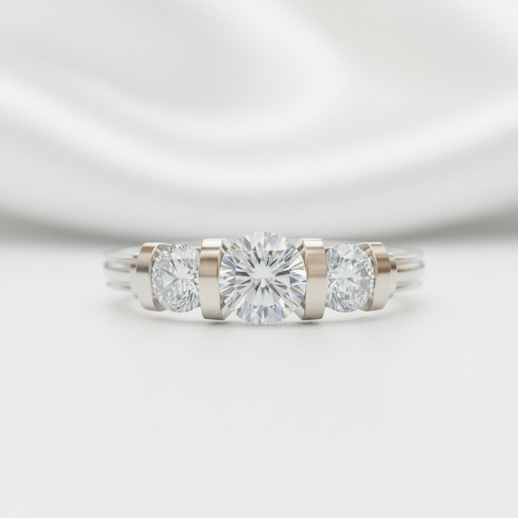2.4 Ct Round Cut Three Stone Diamond Option Bar Engagement Ring - Evani Naomi Jewelry