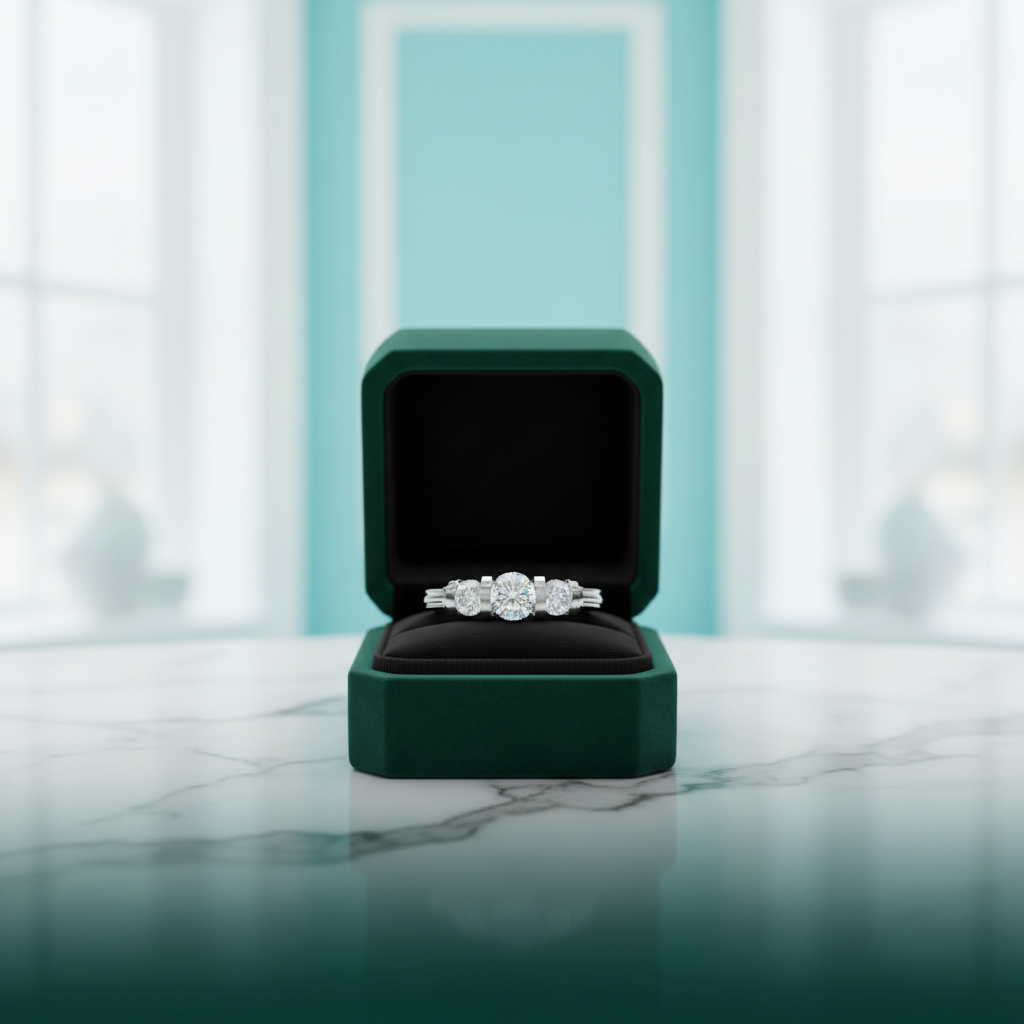 2.4 Ct Round Cut Three Stone Diamond Option Bar Engagement Ring - Evani Naomi Jewelry
