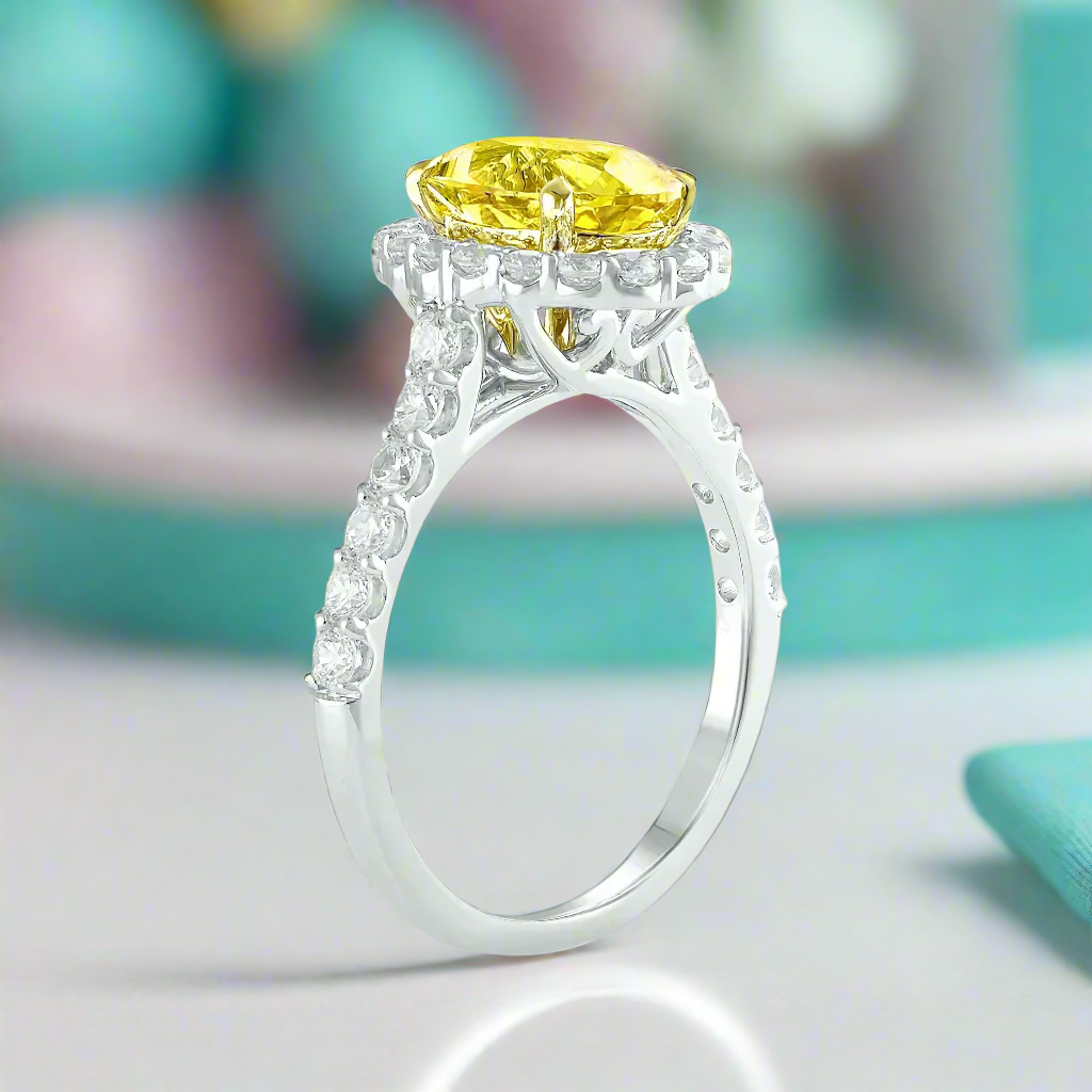 2.5 Ct Oval Cut Yellow Diamond Halo Engagement Ring-Evani Naomi Jewelry