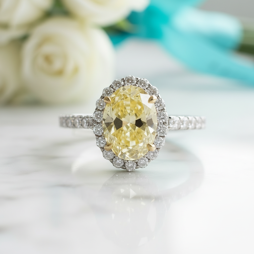 2.5 Ct Oval Cut Topaz Diamond Halo Engagement Ring-Evani Jewelry