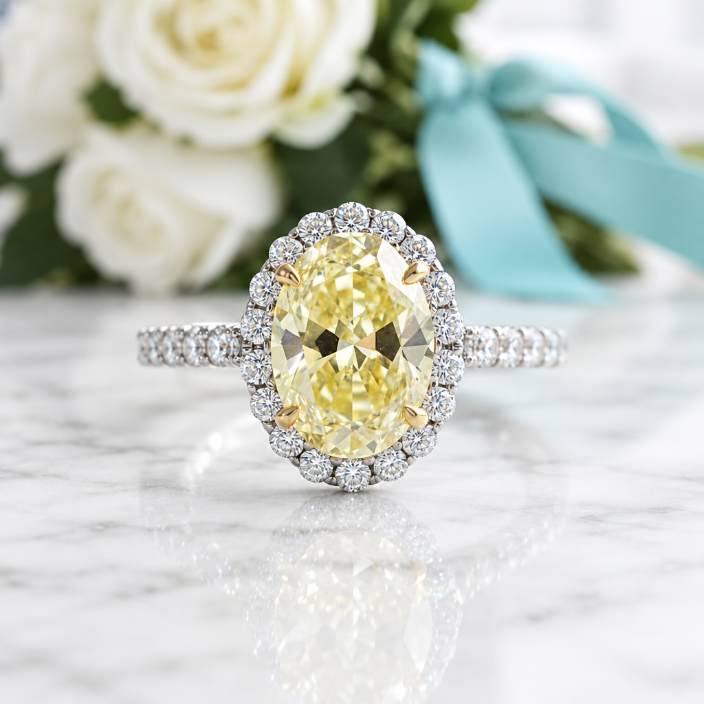 2.5 Ct Oval Cut Topaz Halo Engagement Ring - Evani Naomi Jewelry