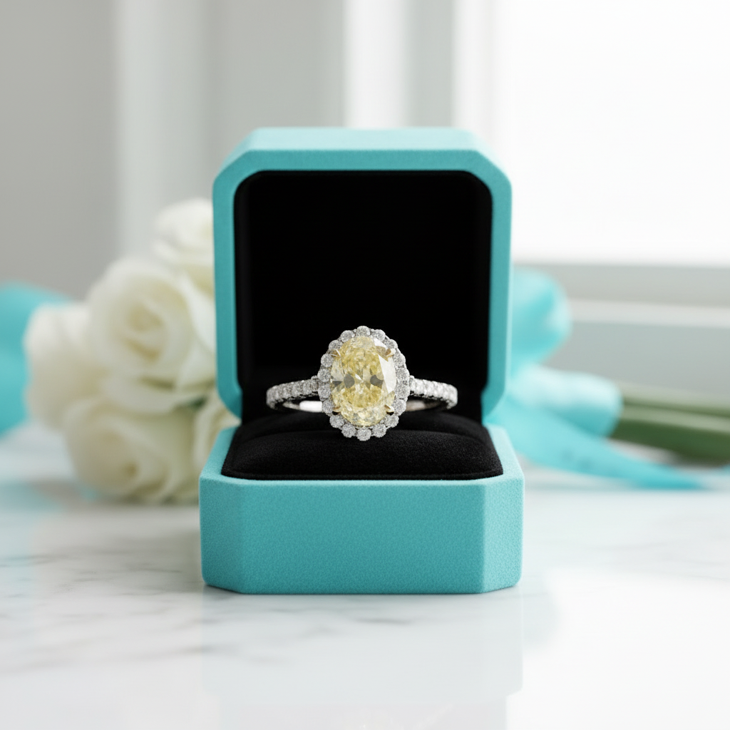 2.5 Ct Oval Cut Topaz Halo Engagement Ring - Evani Naomi Jewelry