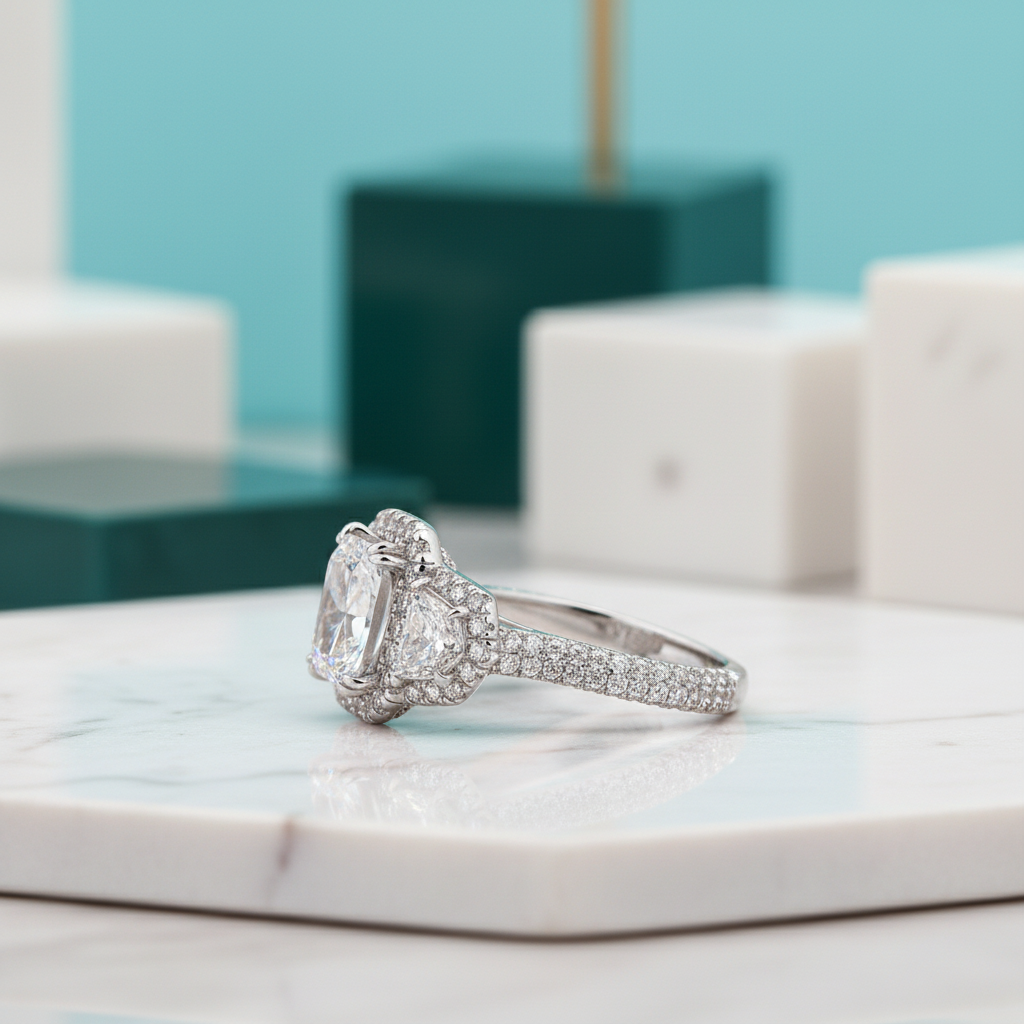 2.5 Ct Radiant Cut Three Stone Engagement Ring-Evani Jewelry