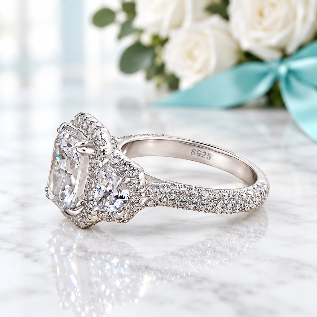 2.5 Ct Radiant Cut Three Stone Engagement Ring-Evani Jewelry