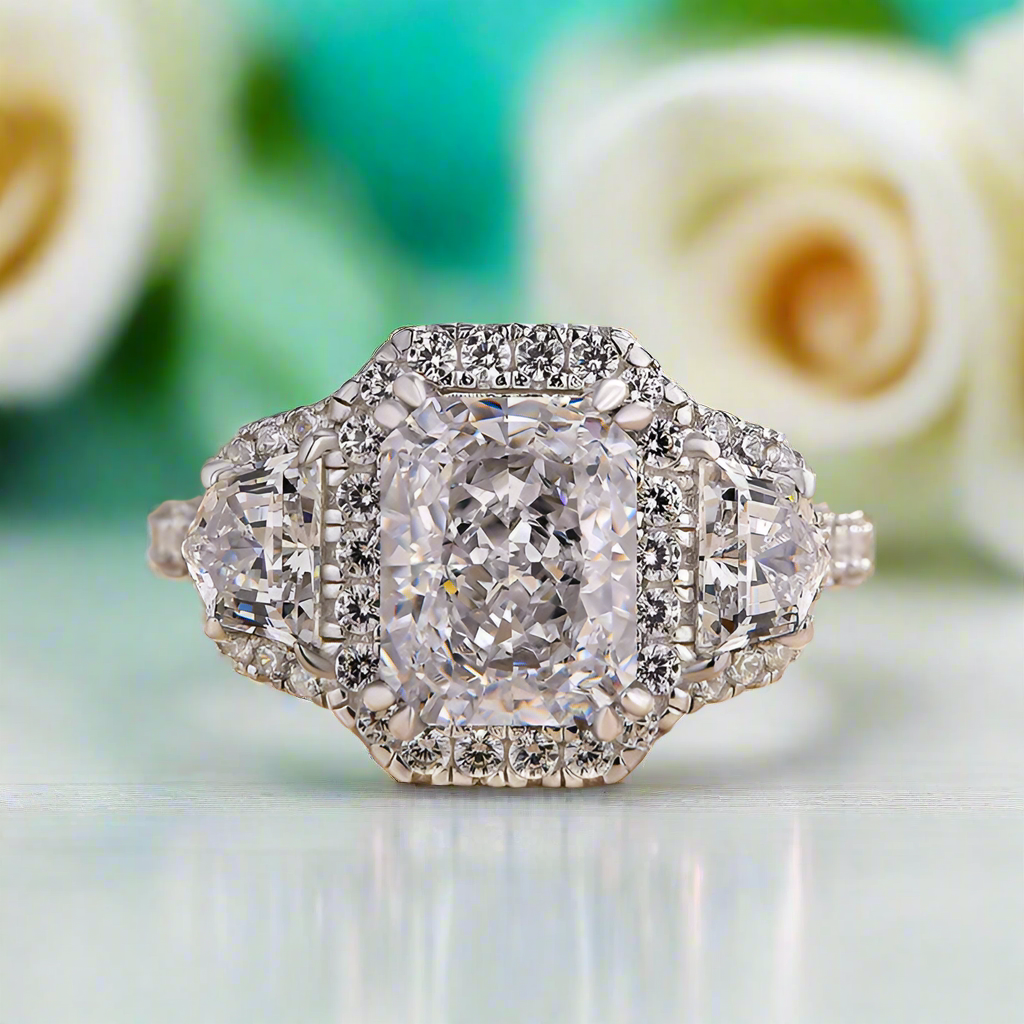 2.5 Ct Radiant Cut Three Stone Engagement Ring - Evani Naomi Jewelry