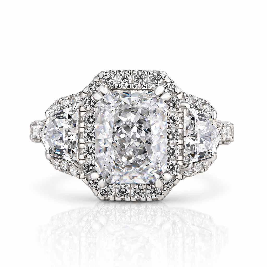2.5 Ct Radiant Cut Three Stone Engagement Ring
