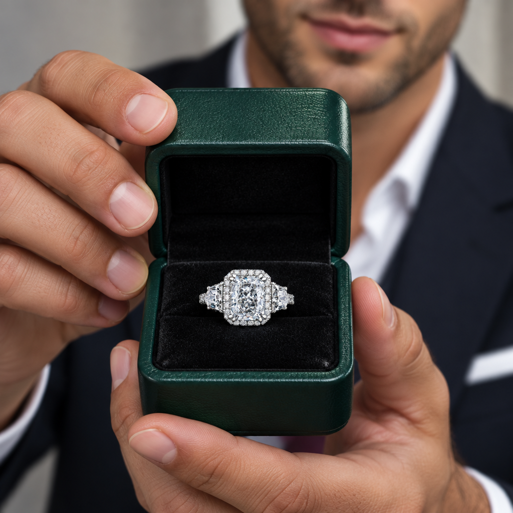 2.5 Ct Radiant Cut Three Stone Engagement Ring