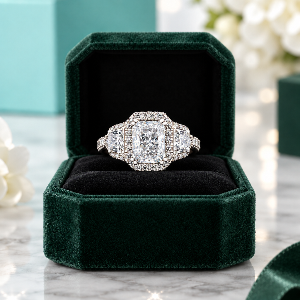 2.5 Ct Radiant Cut Three Stone Engagement Ring