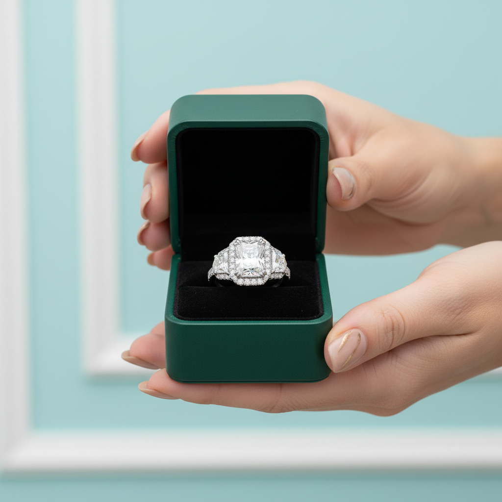 2.5 Ct Radiant Cut Three Stone Engagement Ring - Evani Naomi Jewelry