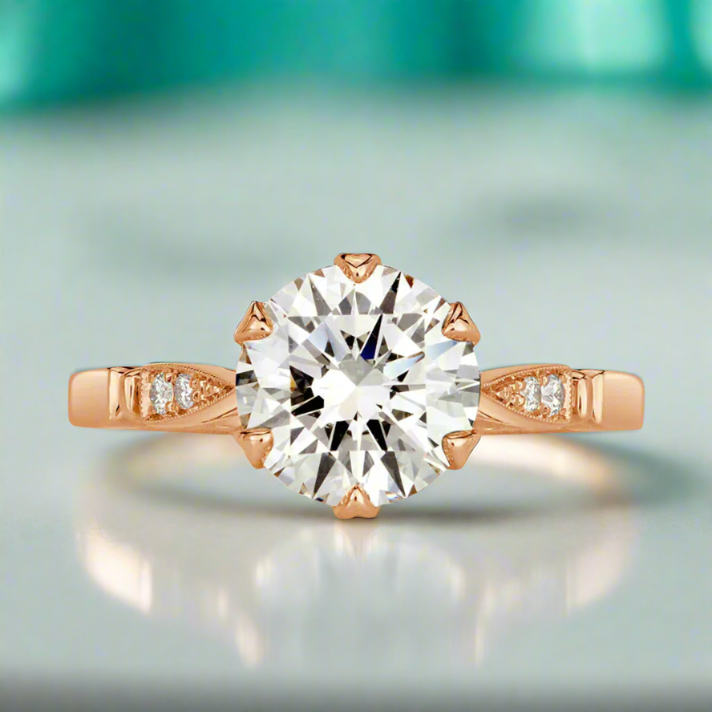 2.5 ct Round Brilliant Cut Diamond 14k Rose Gold Engagement Ring-Evani Naomi Jewelry