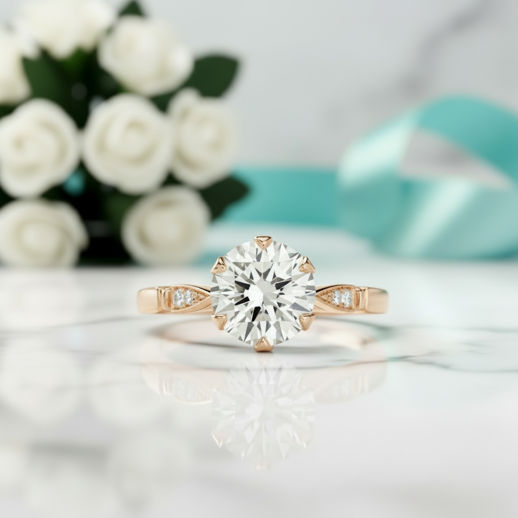 2.5 ct Round Brilliant Cut Diamond 14k Rose Gold Engagement Ring-Evani Jewelry