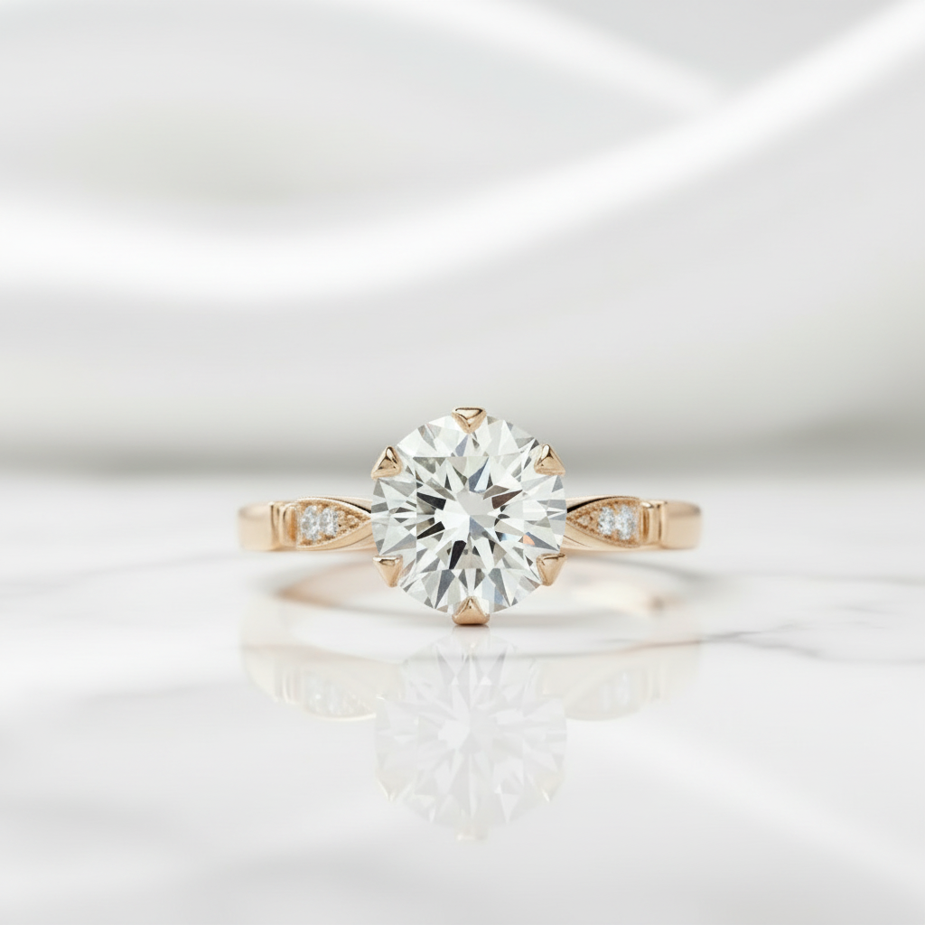 2.5 ct Round Brilliant Cut Diamond Option 14k Rose Gold Engagement Ring - Evani Naomi Jewelry