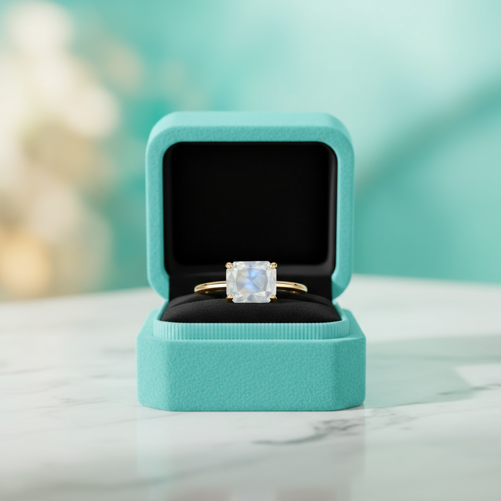 2.50 Ct Radiant Cut Moonstone 14k Yellow Gold Engagement Ring