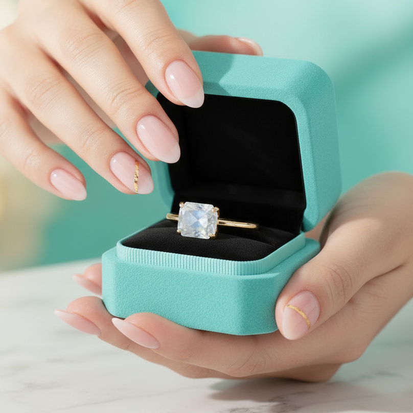 2.50 Ct Radiant Cut Moonstone Engagement Ring-Evani Jewelry