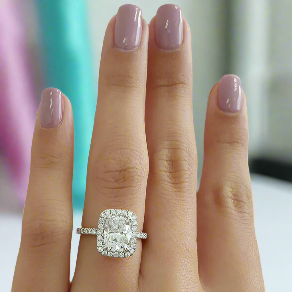 2.50 ct Cushion Cut Diamond 14k White Halo Engagement Ring-Evani Naomi Jewelry