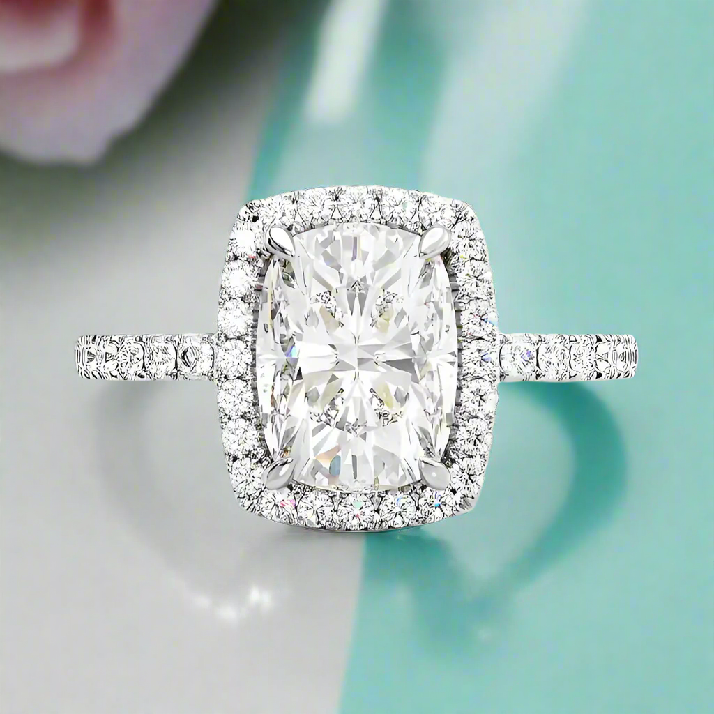 2.50 ct Cushion Cut Diamond 14k White Halo Engagement Ring-Evani Naomi Jewelry