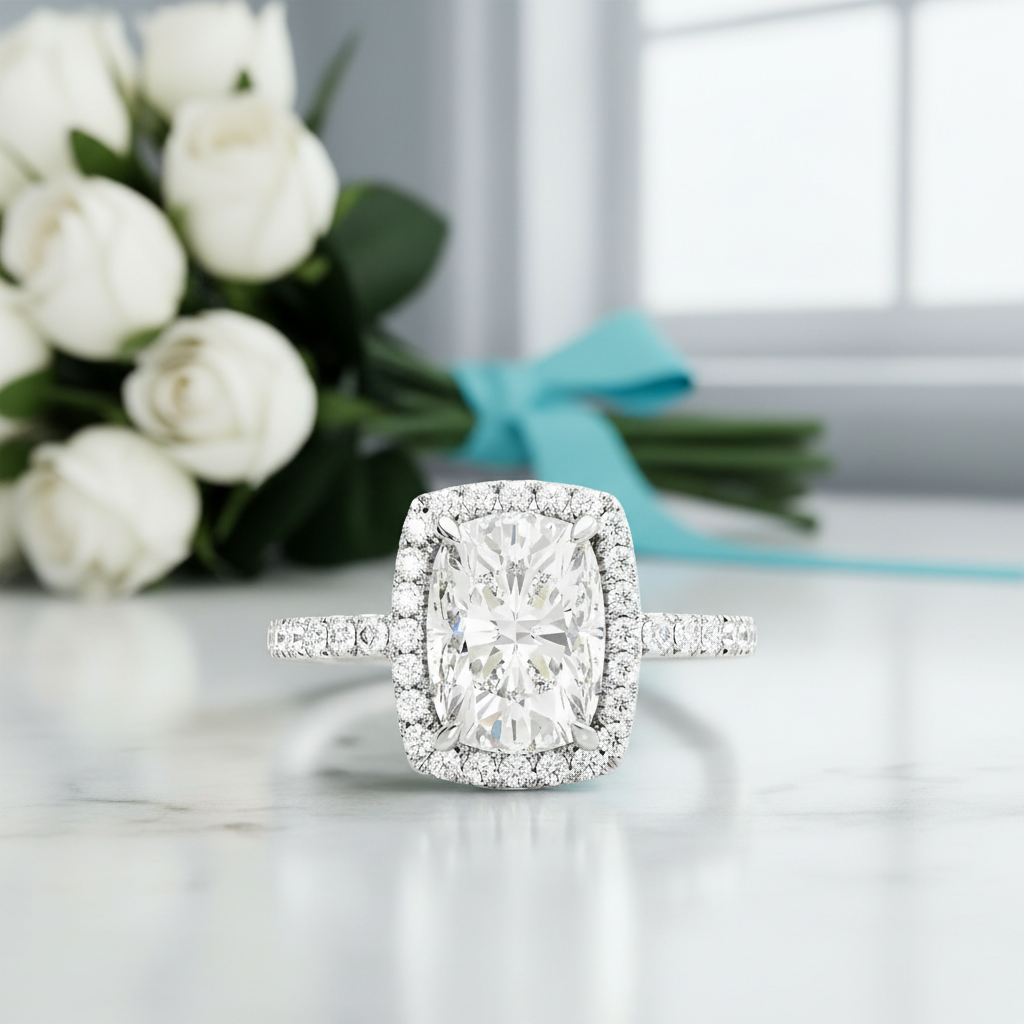 2.50 ct Cushion Cut Diamond 14k White Halo Engagement Ring-Evani Jewelry
