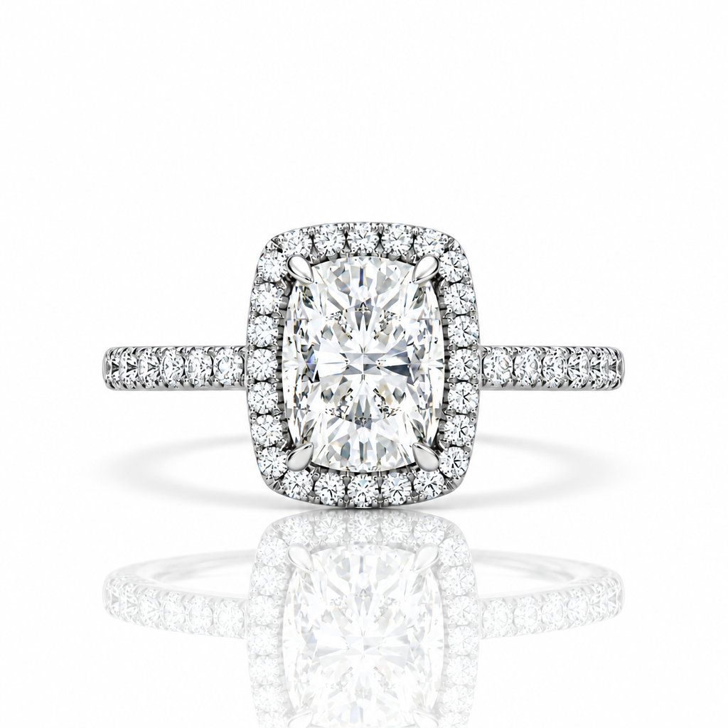 2.50 ct Cushion Cut Diamond Option 14k White Halo Engagement Ring