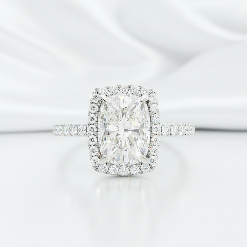 2.50 ct Cushion Cut Diamond Option 14k White Halo Engagement Ring - Evani Naomi Jewelry
