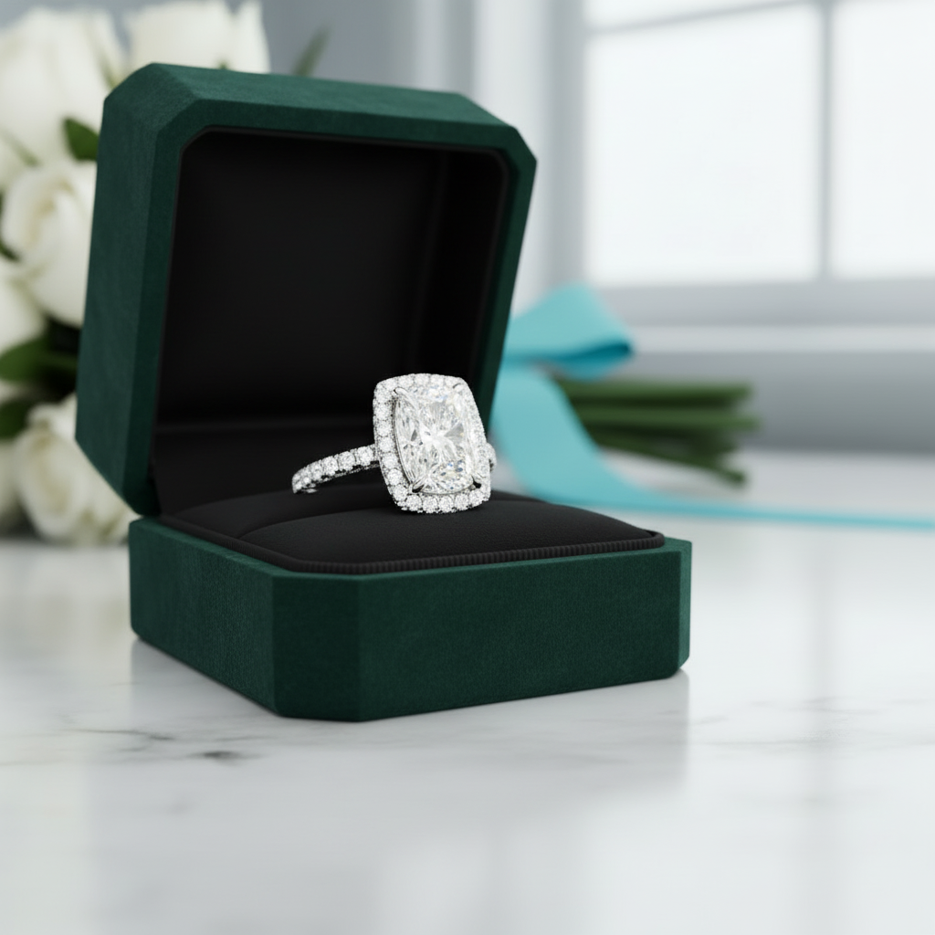 2.50 ct Cushion Cut Diamond Option 14k White Halo Engagement Ring - Evani Naomi Jewelry