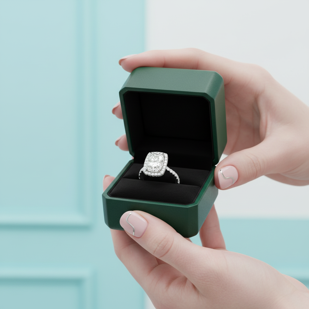 2.50 ct Cushion Cut Diamond Option 14k White Halo Engagement Ring - Evani Naomi Jewelry