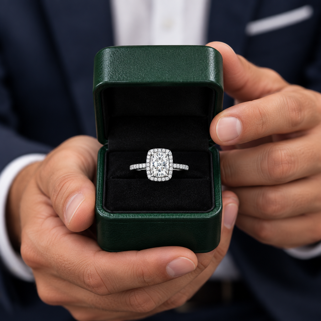 2.50 ct Cushion Cut Diamond Option 14k White Halo Engagement Ring - Evani Naomi Jewelry