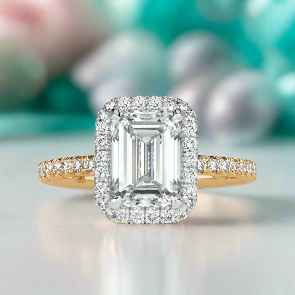 2.50 ct Emerald Cut Diamond Two Tone 14k Gold Engagement Ring-Evani Naomi Jewelry