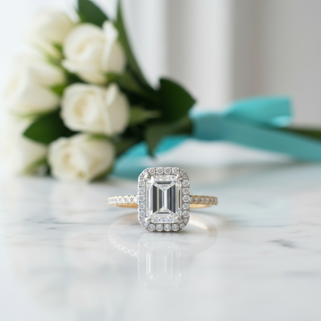 2.50 ct Emerald Cut Diamond Two Tone 14k Gold Engagement Ring-Evani Jewelry