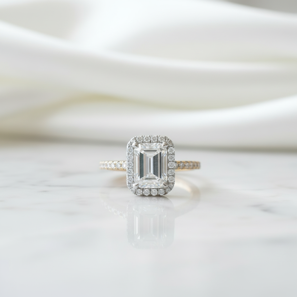 2.50 ct Emerald Cut Diamond Option Two Tone 14k Gold Engagement Ring - Evani Naomi Jewelry
