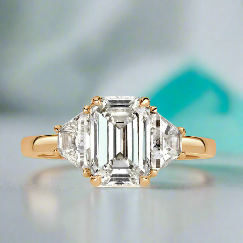 2.50 ct Emerald Cut Three Diamond Engagement Ring-Evani Naomi Jewelry
