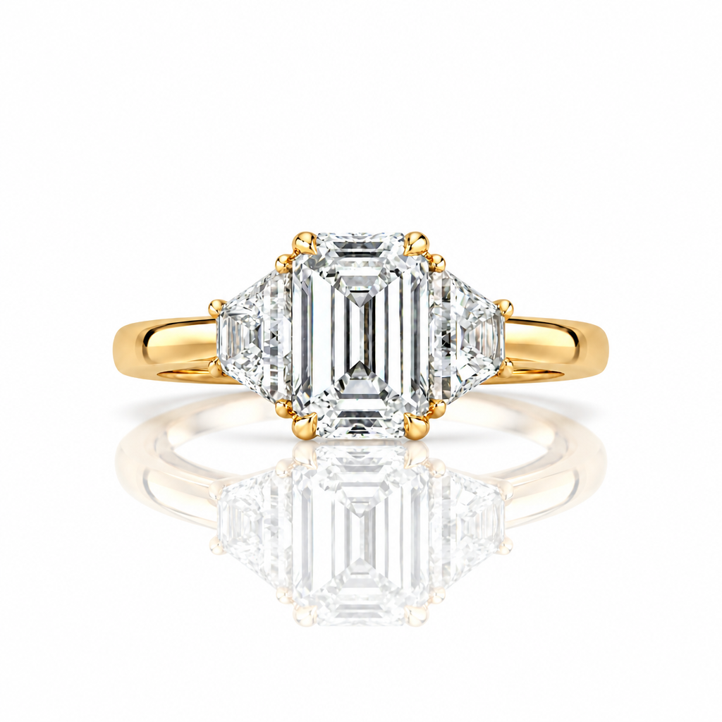 2.50 ct Emerald Cut Three Diamond Option Engagement Ring