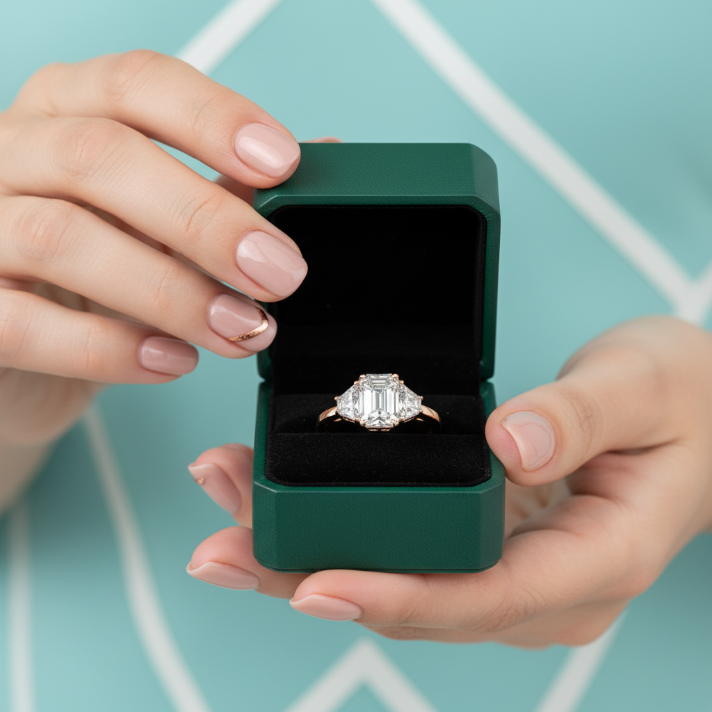 2.50 ct Emerald Cut Three Diamond Option Engagement Ring - Evani Naomi Jewelry