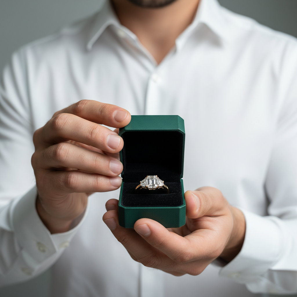 2.50 ct Emerald Cut Three Diamond Option Engagement Ring - Evani Naomi Jewelry