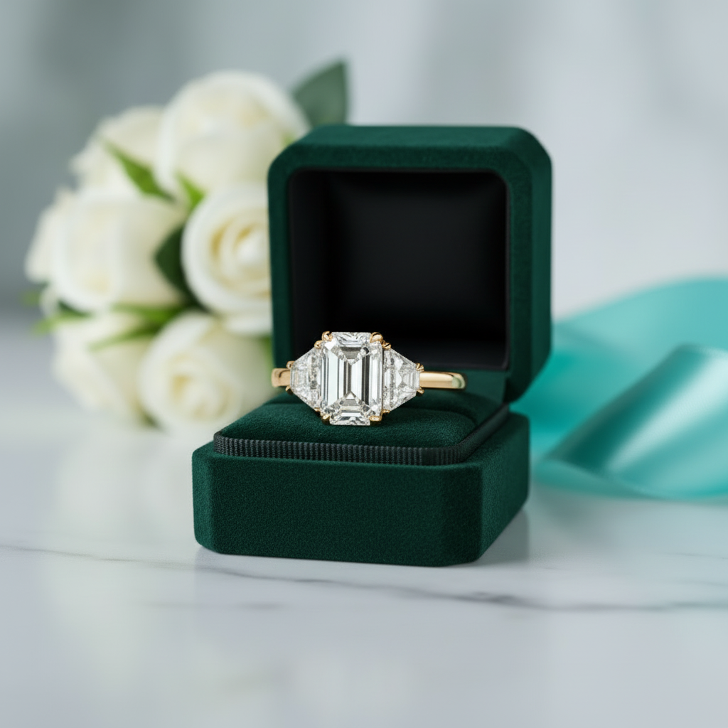 2.50 ct Emerald Cut Three Diamond Option Engagement Ring - Evani Naomi Jewelry