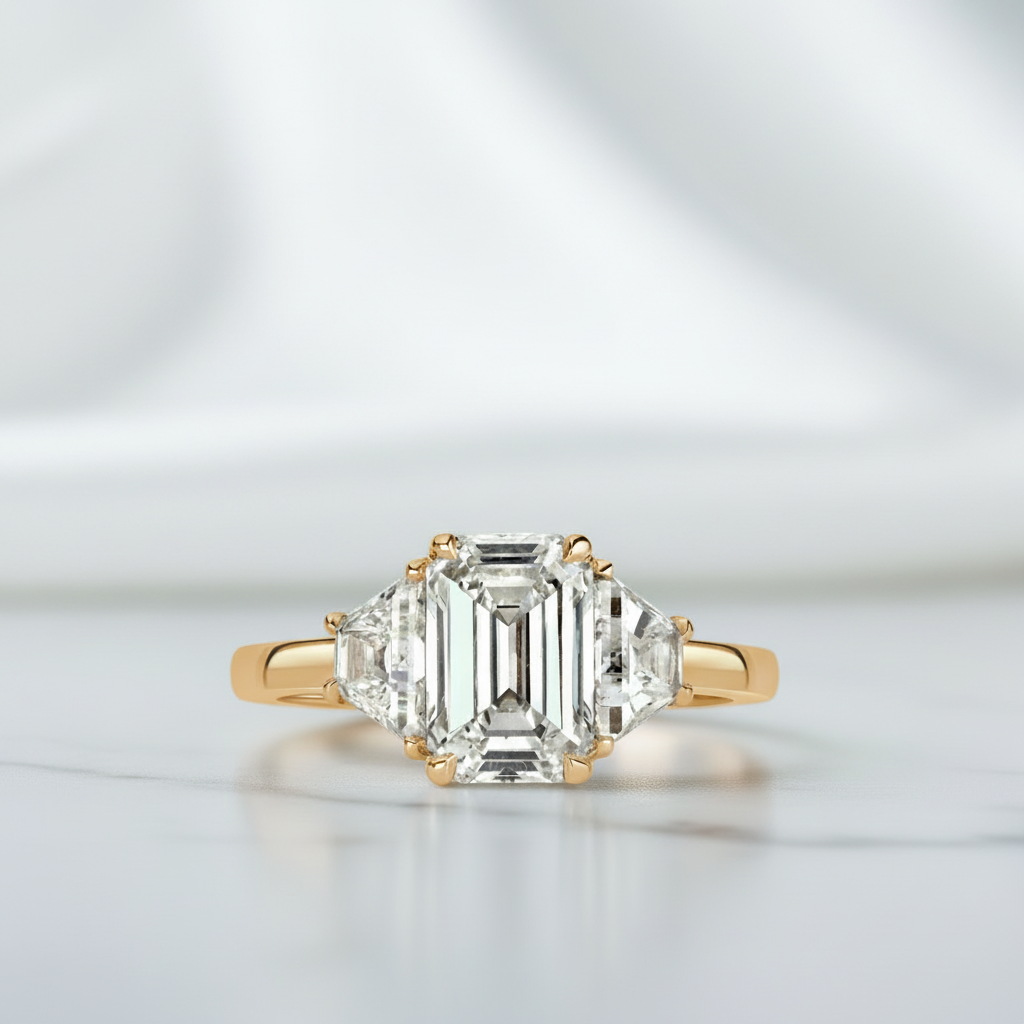2.50 ct Emerald Cut Three Diamond Option Engagement Ring - Evani Naomi Jewelry