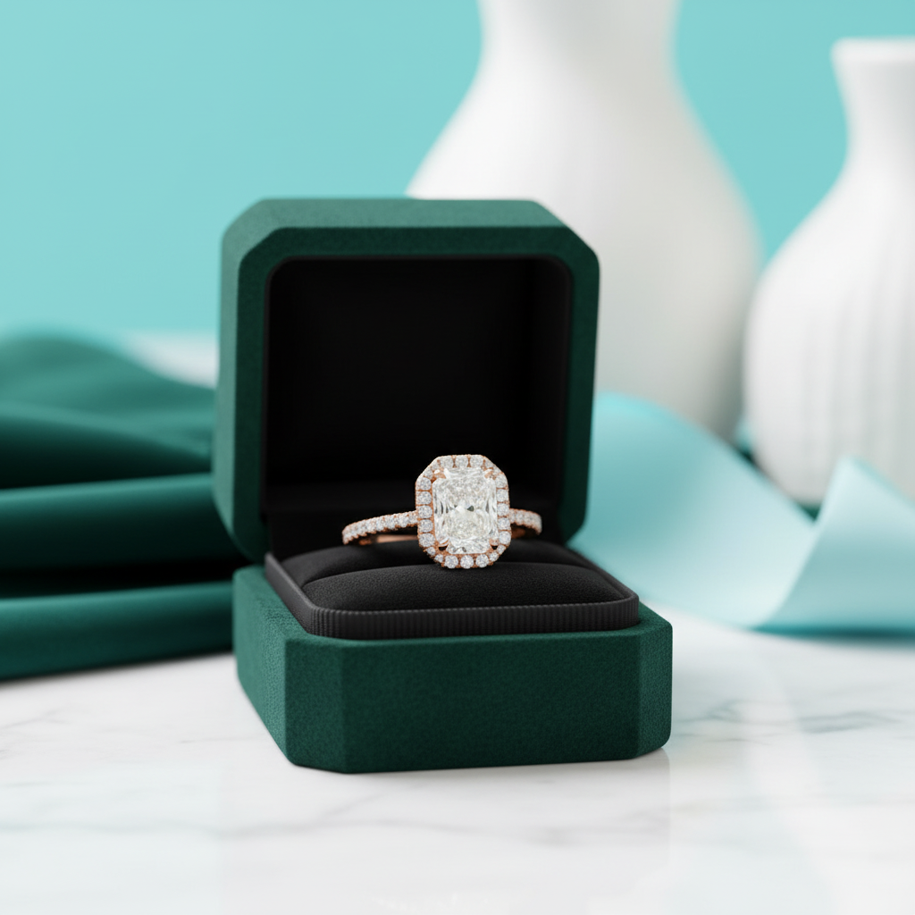 2.50 ct Halo Radiant Cut Diamond Option Engagement Ring - Evani Naomi Jewelry