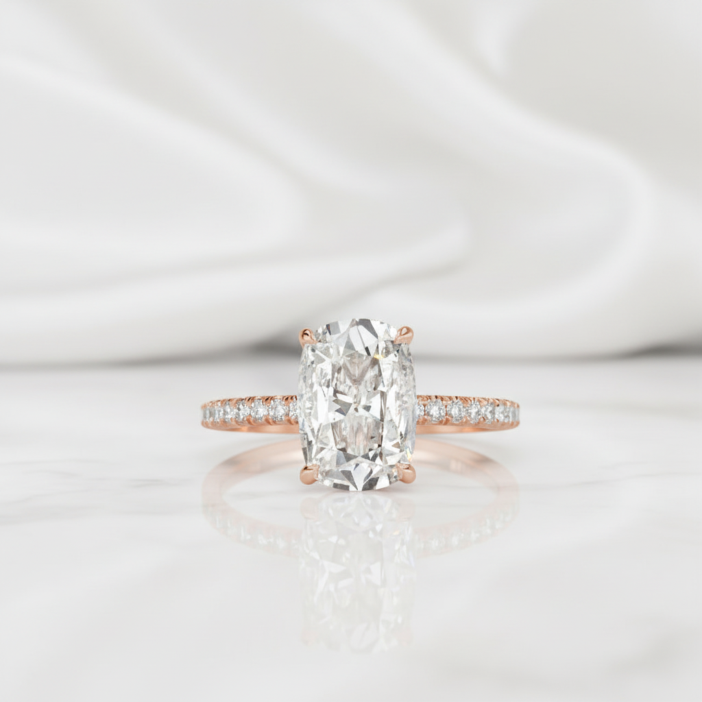 2.50 ct Old Mine Cut Diamond Option 14K Rose Gold Engagement Ring - Evani Naomi Jewelry