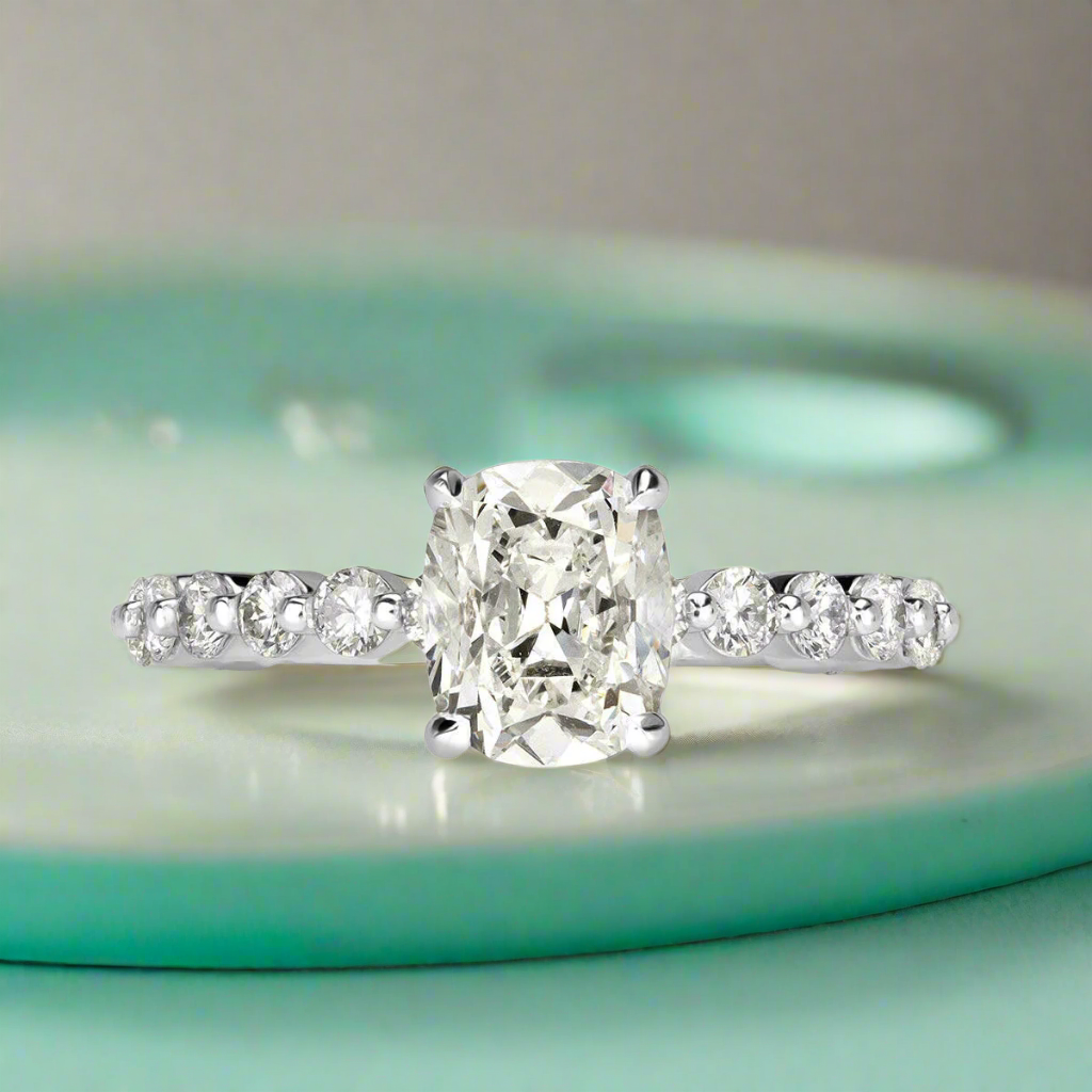 2.50 ct Old Mine Cut Diamond 14k White Gold Engagement Ring-Evani Naomi Jewelry