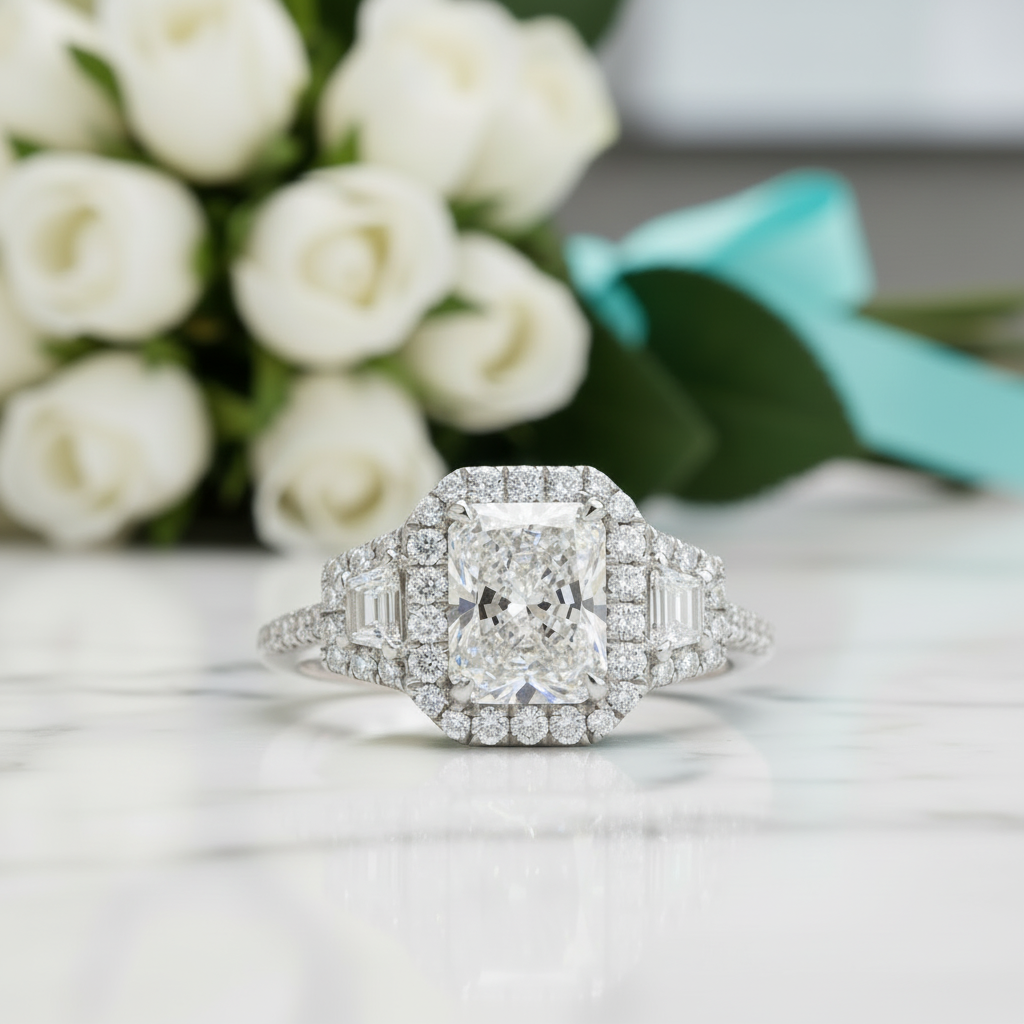 2.50 ct Radiant Cut Diamond 14k White Gold Engagement Ring-Evani Jewelry
