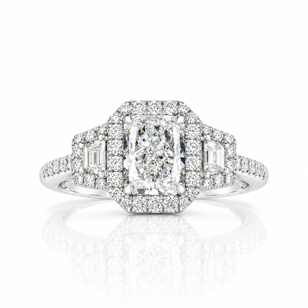 2.50 ct Radiant Cut Diamond Option 14k White Gold Engagement Ring