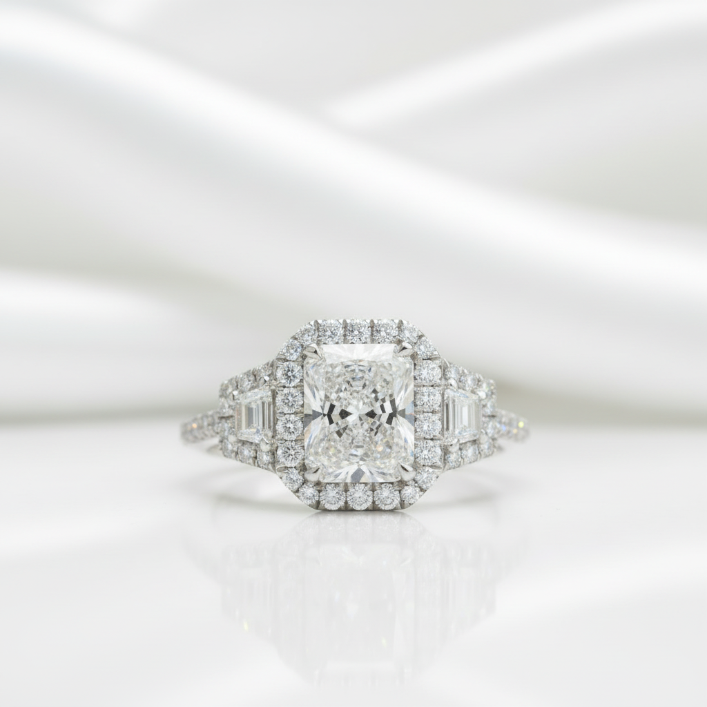 2.50 ct Radiant Cut Diamond Option 14k White Gold Engagement Ring - Evani Naomi Jewelry