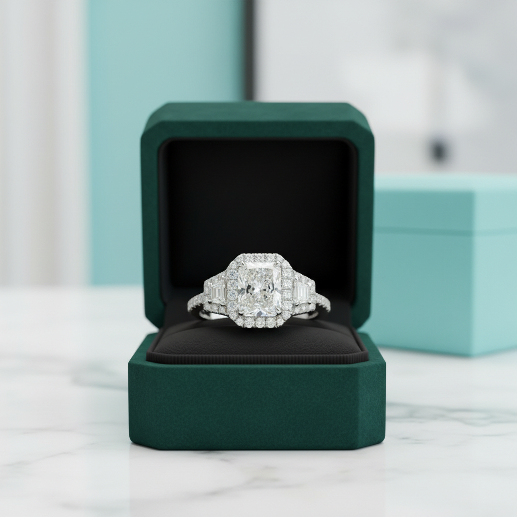 2.50 ct Radiant Cut Diamond Option 14k White Gold Engagement Ring - Evani Naomi Jewelry