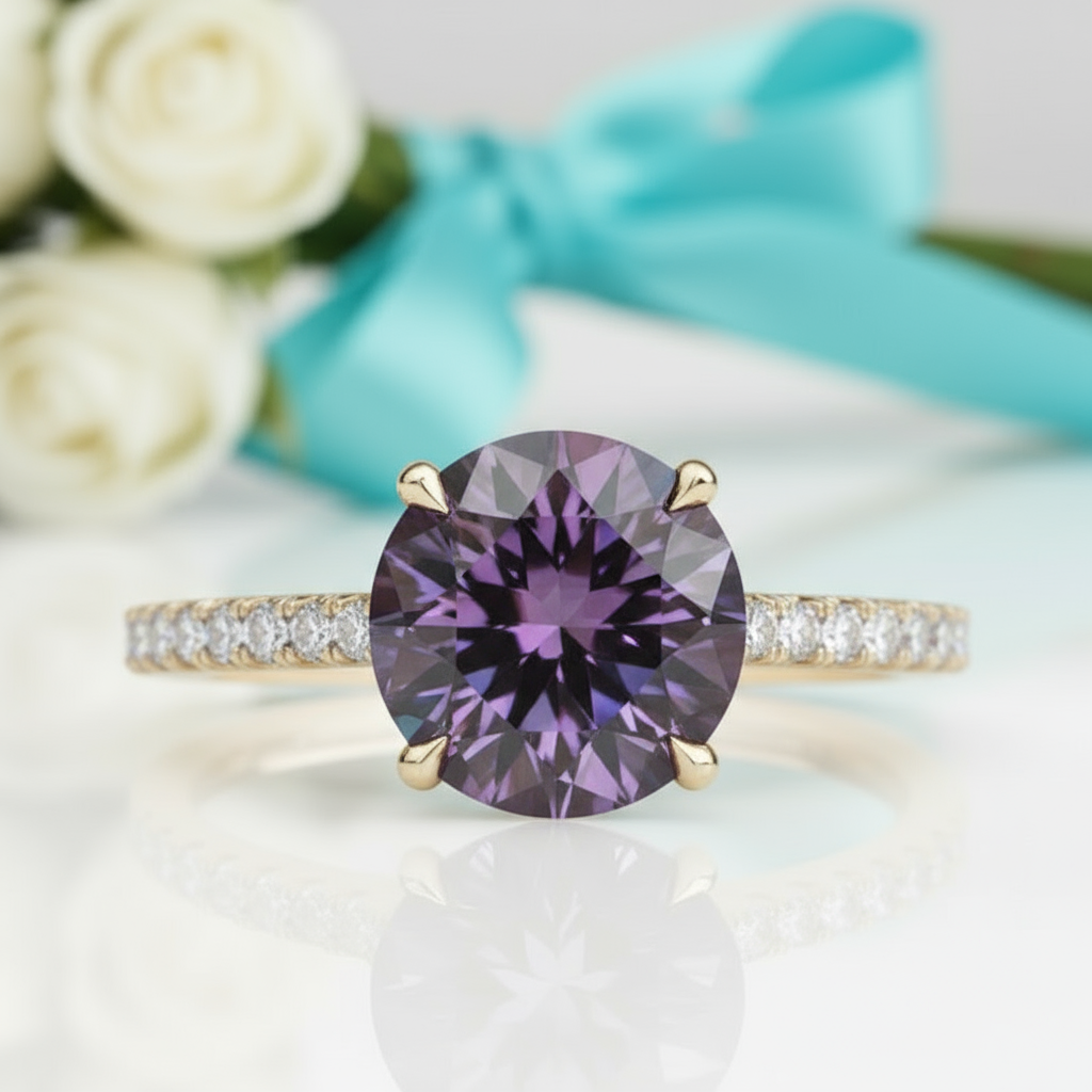 2.50 ct Round Brilliant Cut Alexandrite Engagement Ring-Evani Jewelry