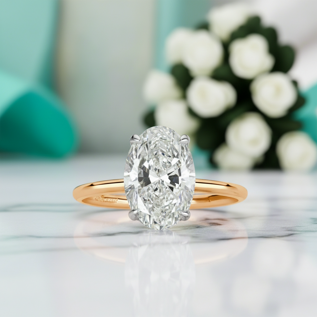 2.60 ct Oval Cut Diamond Two Tone 14k Gold Engagement Ring-Evani Jewelry