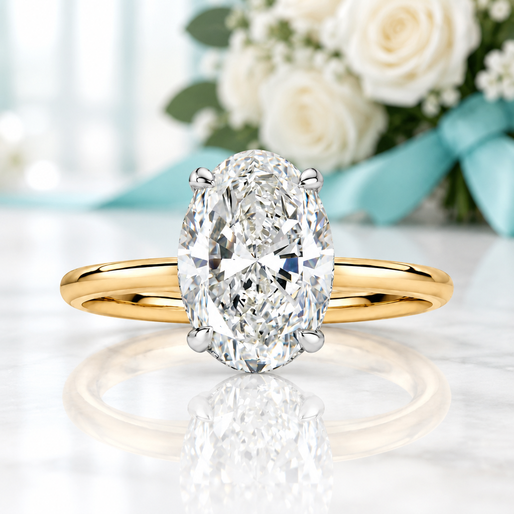 2.60 ct Oval Cut Diamond Option Two Tone 14k Gold Engagement Ring - Evani Naomi Jewelry