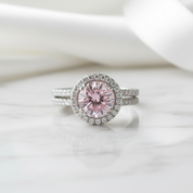 2.60 ct Round-cut Tourmaline Birthstone Halo Bridal Set