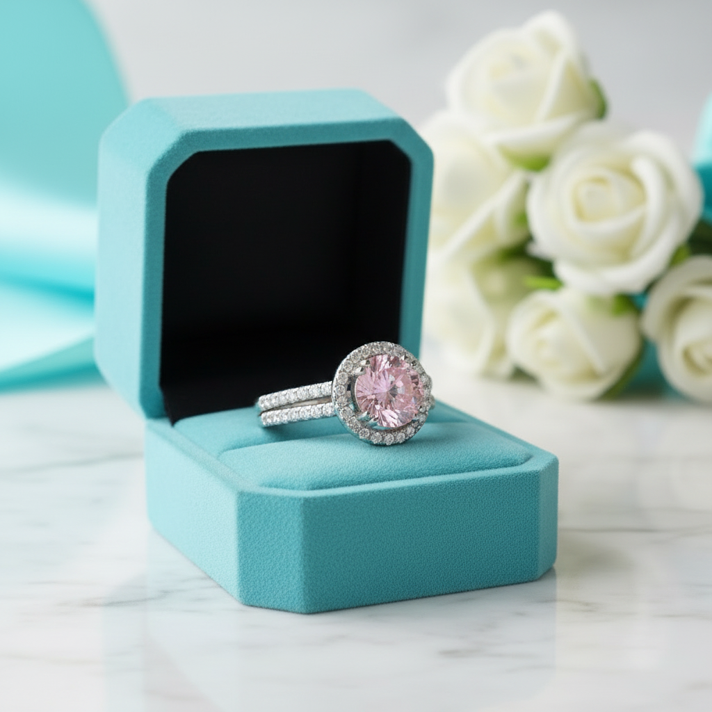 2.60 ct Round-cut Tourmaline Birthstone Halo Bridal Set - Evani Naomi Jewelry