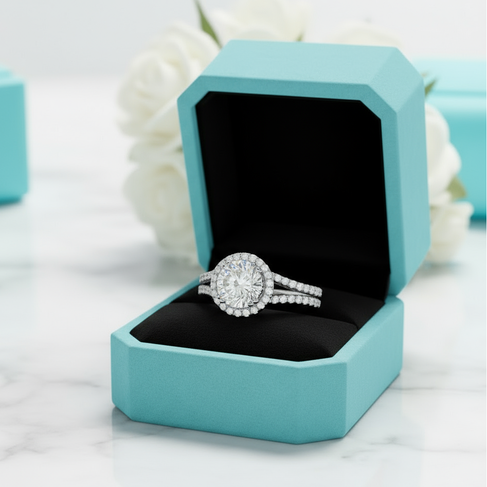 2.60 ct Round-cut Diamond Birthstone Halo Bridal Set-Evani Jewelry