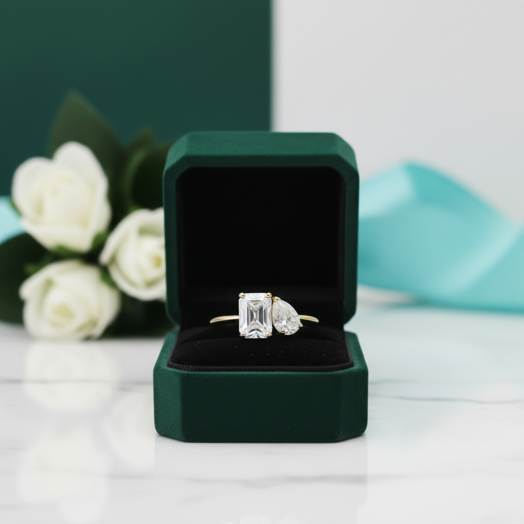 2.8 Ctw Emerald & Pear Cut Diamond OptionEngagement Ring - Evani Naomi Jewelry